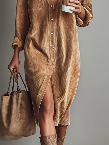 Flora - Ribbed Corduroy-Effect Shirt Dress