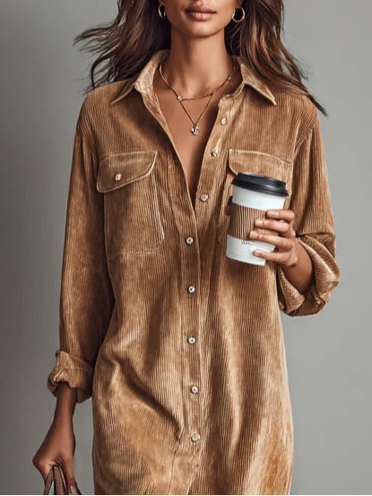 Flora - Ribbed Corduroy-Effect Shirt Dress