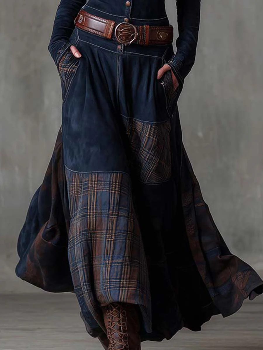 Margot - Faux Suede Patchwork Maxi Dress