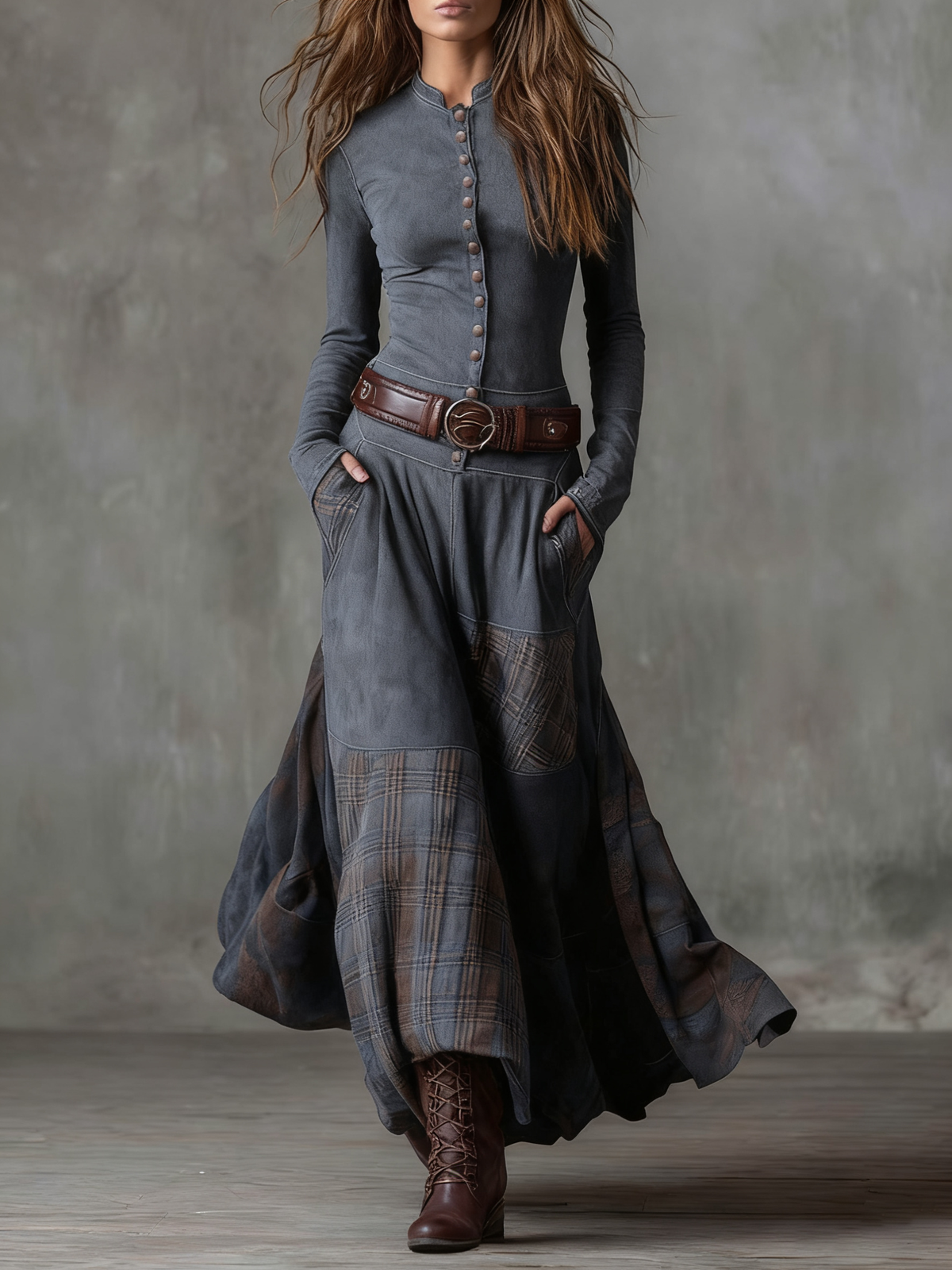 Margot - Faux Suede Patchwork Maxi Dress