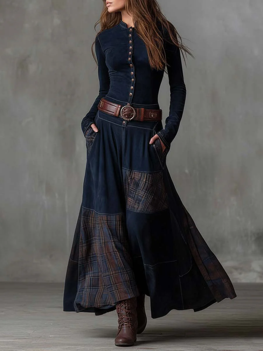 Margot - Faux Suede Patchwork Maxi Dress