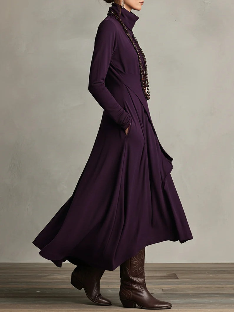 Octavia - Asymmetric Draped Polo Neck Maxi Dress