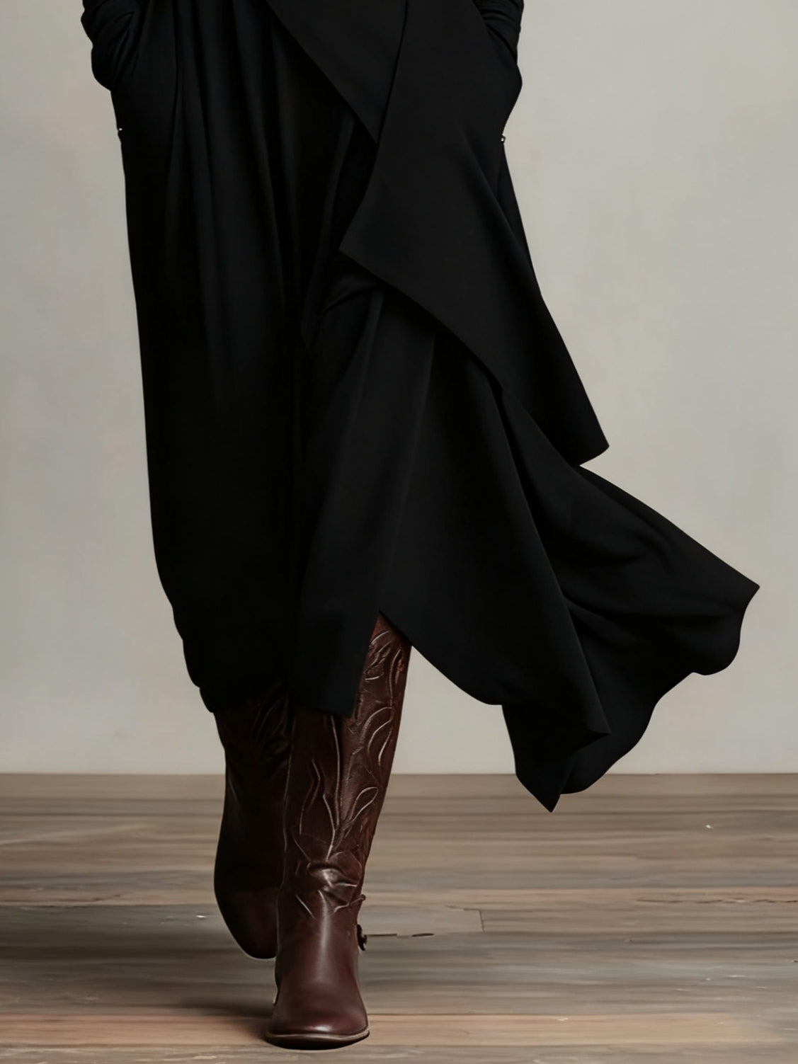 Octavia - Asymmetric Draped Polo Neck Maxi Dress