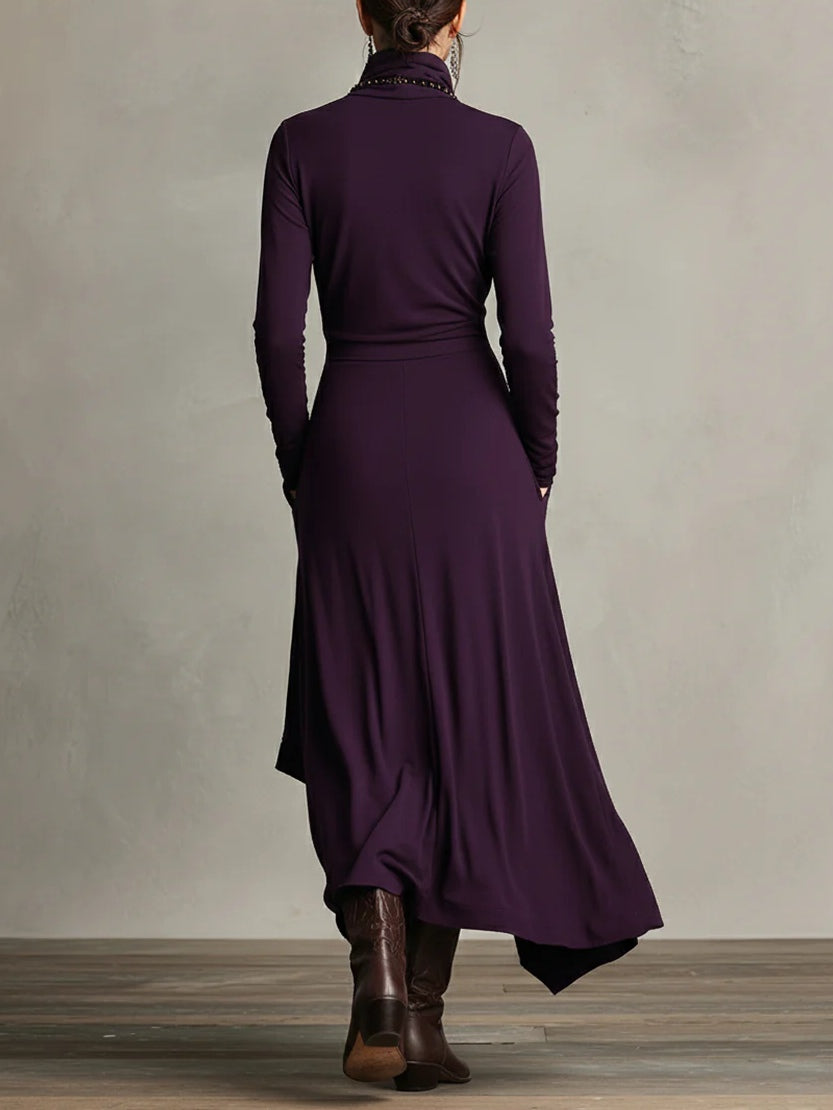 Octavia - Asymmetric Draped Polo Neck Maxi Dress