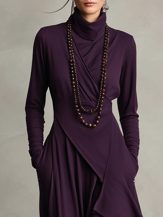 Octavia - Asymmetric Draped Polo Neck Maxi Dress
