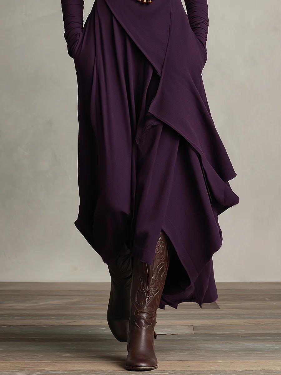 Octavia - Asymmetric Draped Polo Neck Maxi Dress