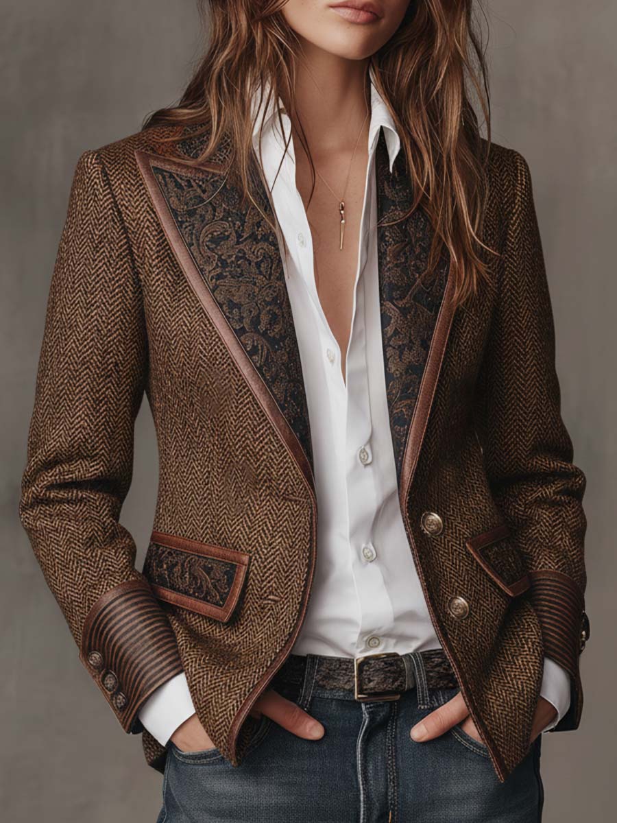 Bronwen - Herringbone Panel Tailored Blazer