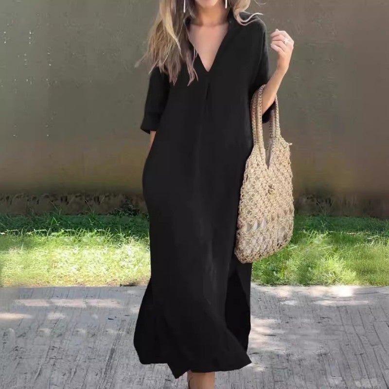 Vianne - Relaxed V-Neck Maxi Dress