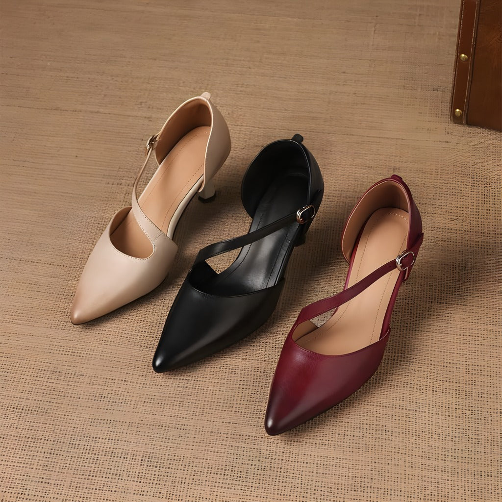 Annabel - Pointed Toe Crossover Strap Heels