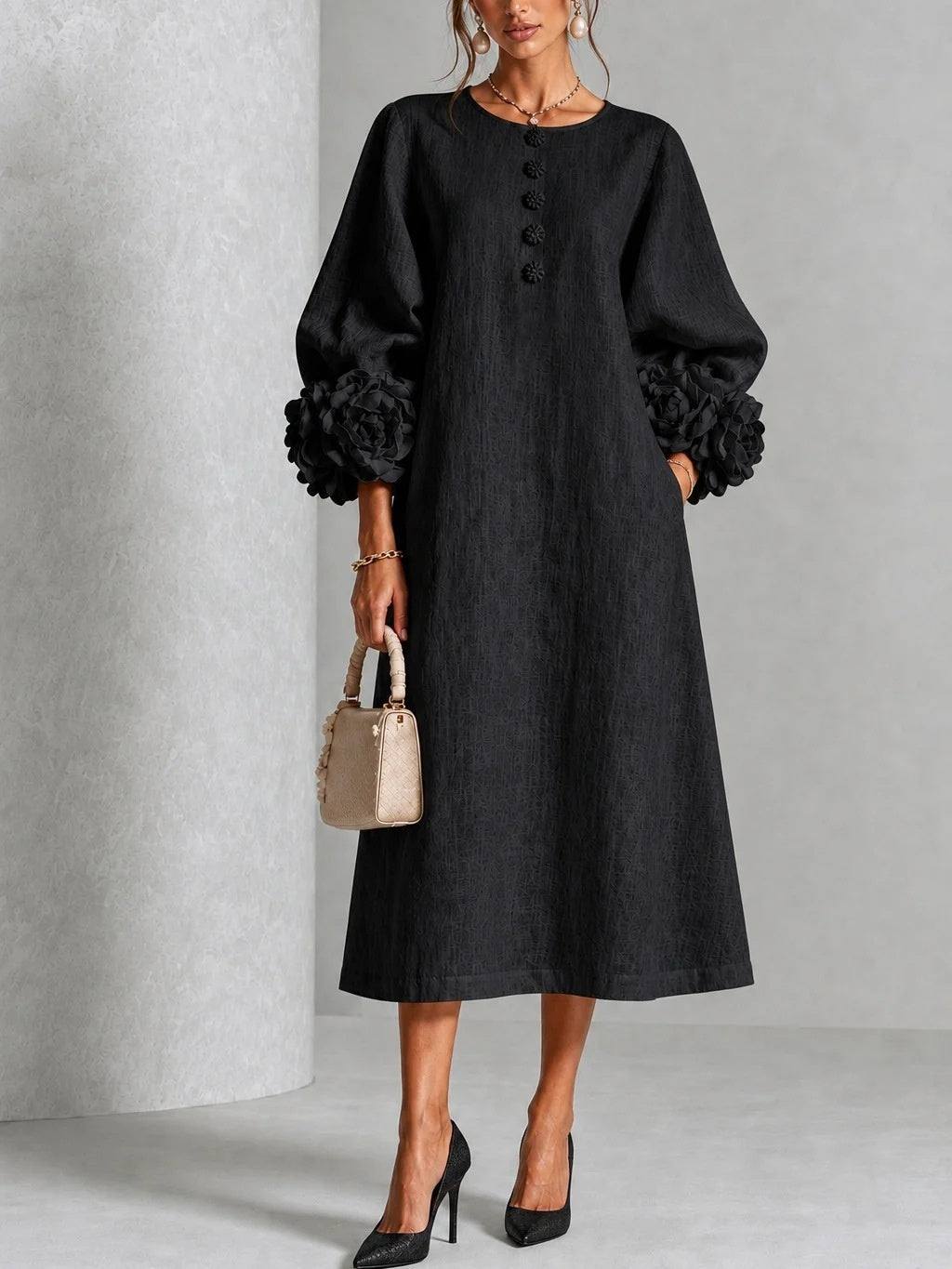 Arabella - Rose-Cuff Midi Dress