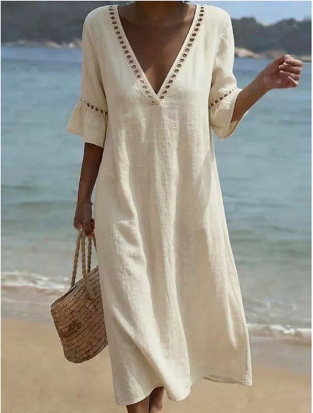 Elsie - Breezy Eyelet Trim Maxi Dress