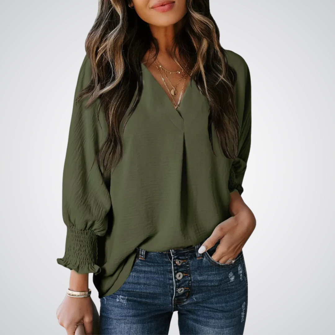 Leila – Classic V-Neck Tunic Blouse