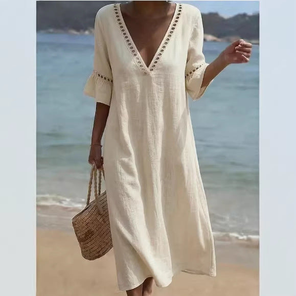 Elsie - Breezy Eyelet Trim Maxi Dress