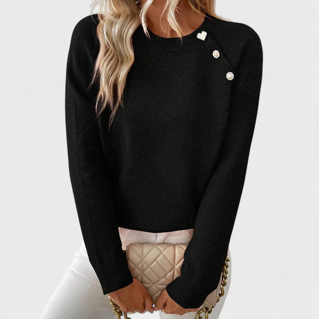 Roxanne – Elegant Asymmetrical Jumper with Button Detail