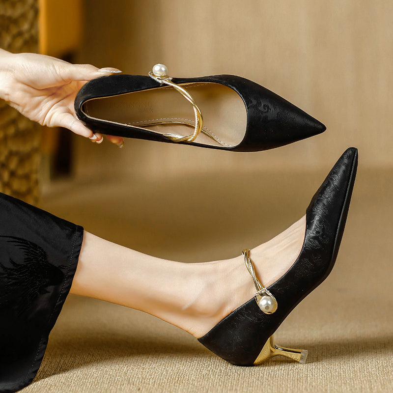 Juliet - Pointed Pearl-Effect Strap Heels