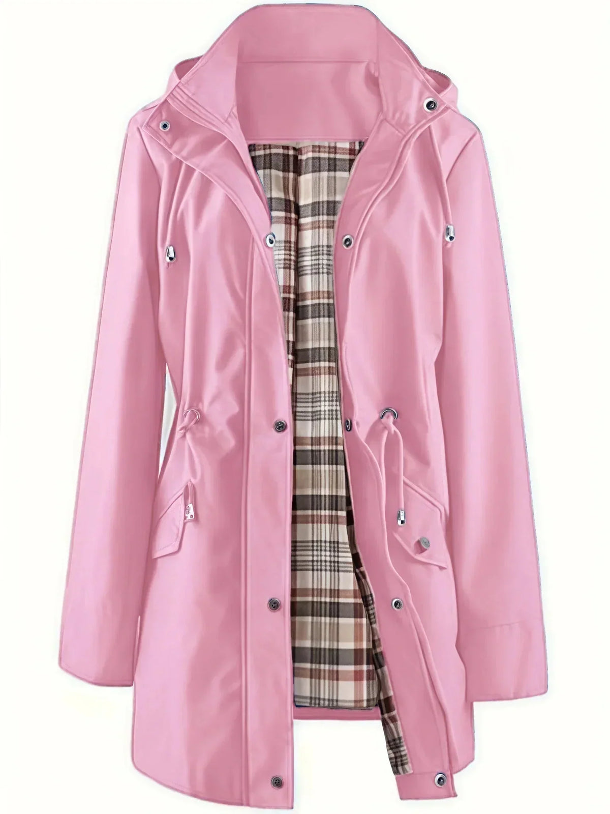 Hazel - Hooded Check-Lined Rain Jacket