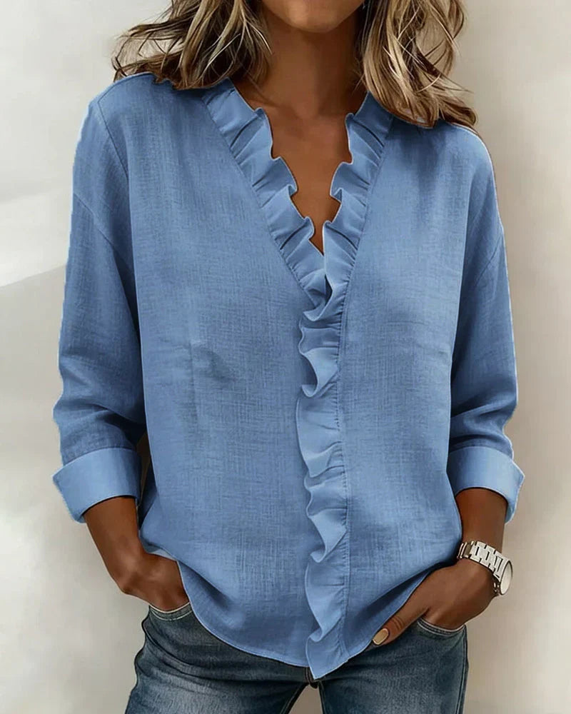 Odette - Ruffled V-Neck Blouse