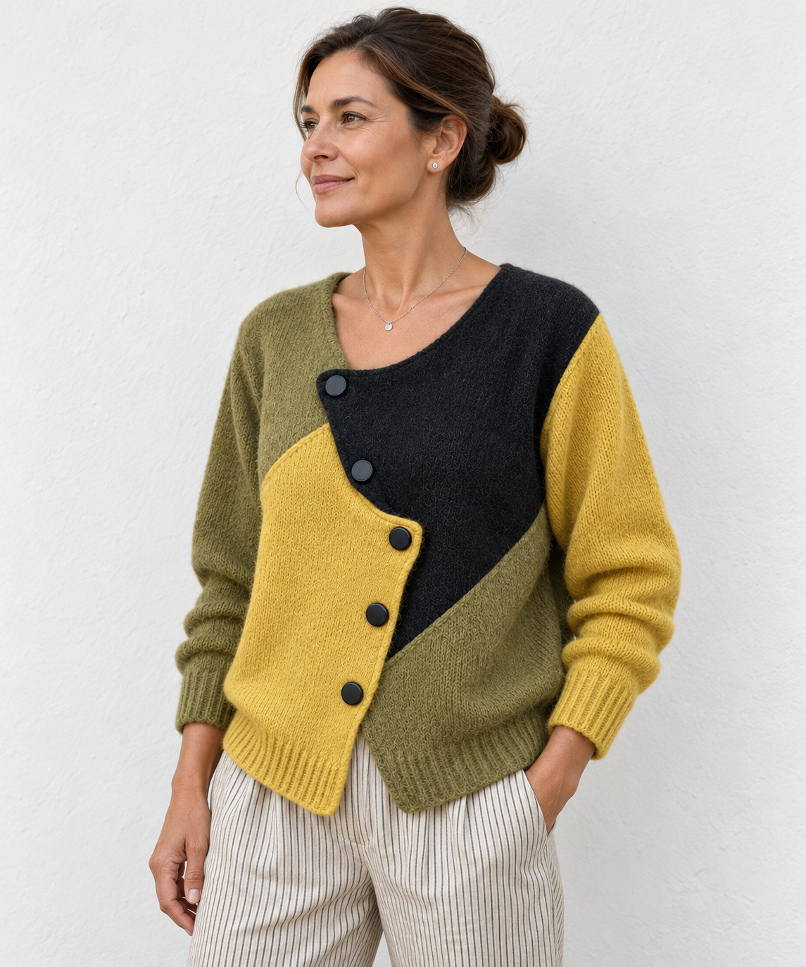 Elena | Asymmetric Colour-Block Knitted Jumper