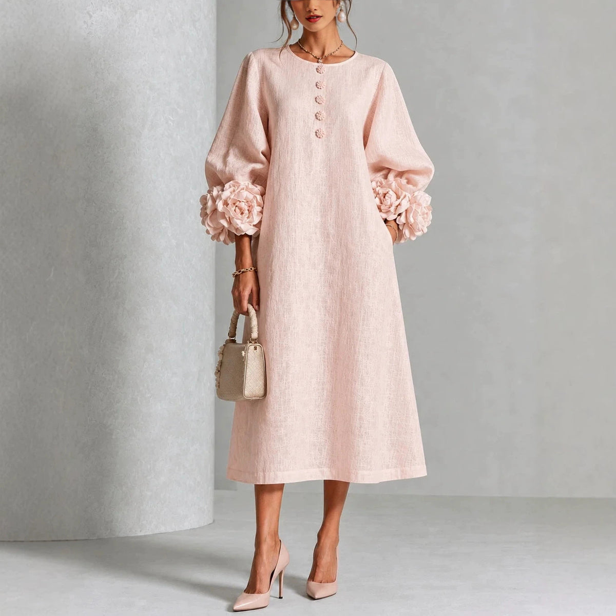 Arabella - Rose-Cuff Midi Dress