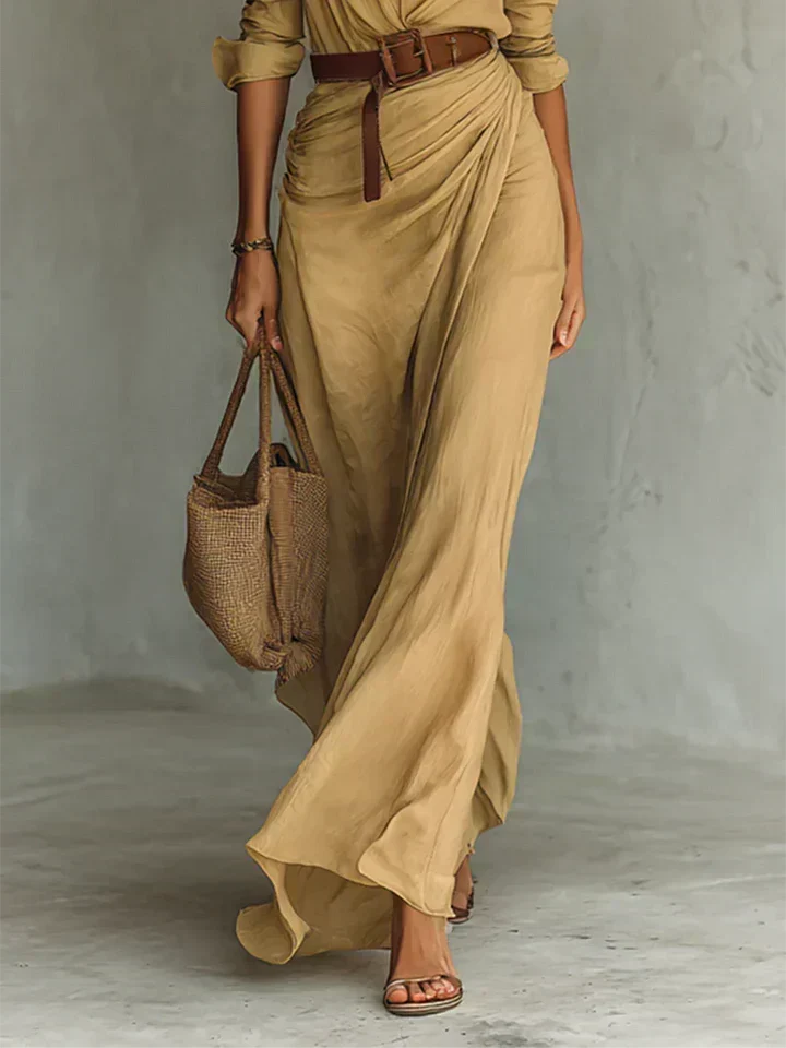 Cordelia - Belted Wrap Shirt Maxi Dress