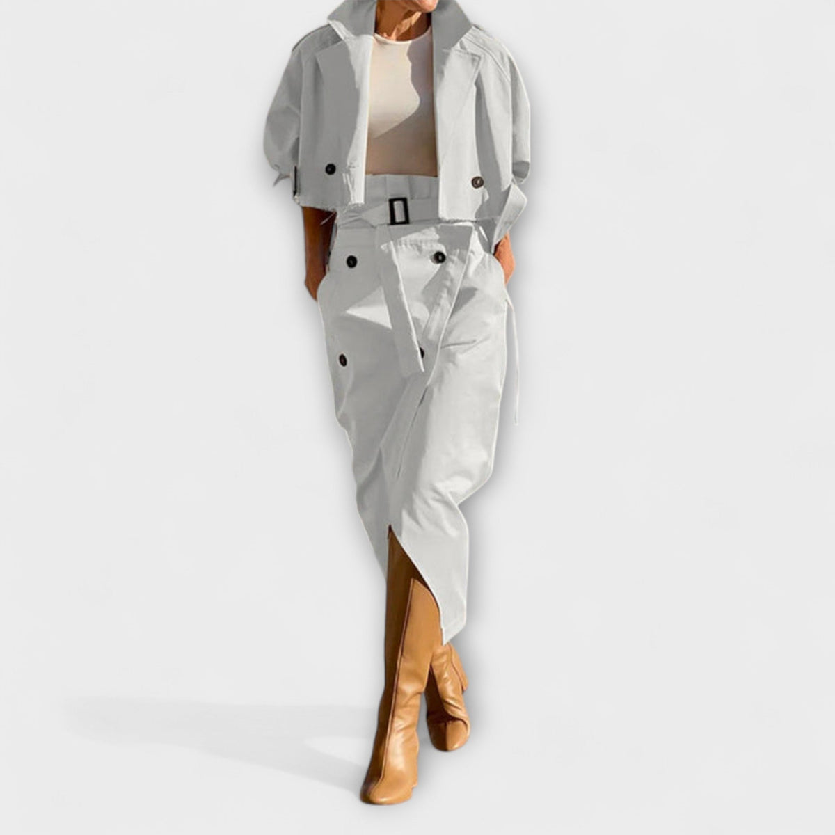 Lyra – Elegant Jacket and Midi Skirt with Pockets