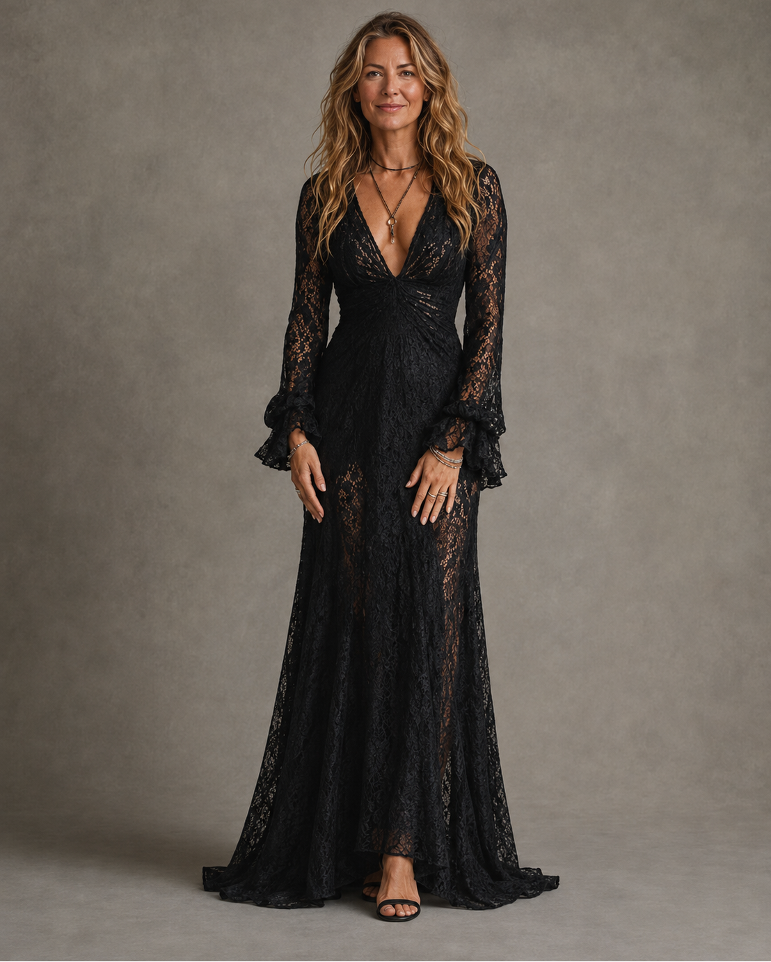 Esme - Plunging Lace Maxi Dress