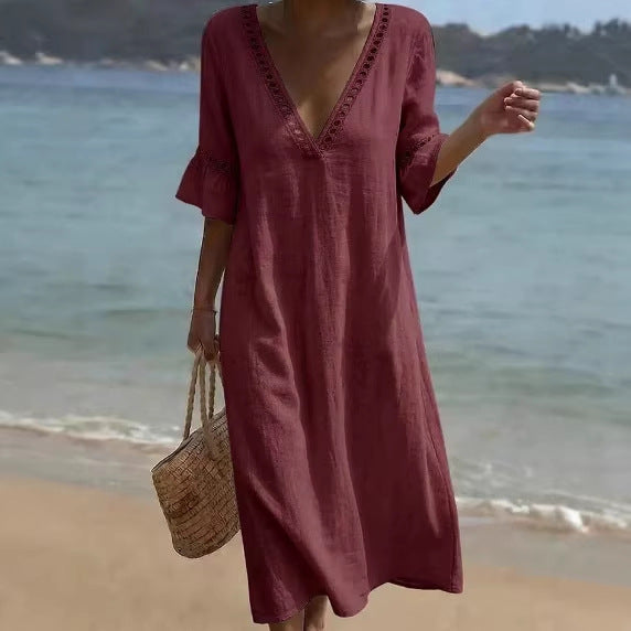 Elsie - Breezy Eyelet Trim Maxi Dress