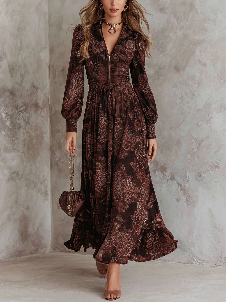 Romilly - Paisley Print Zip-Waist Maxi Dress