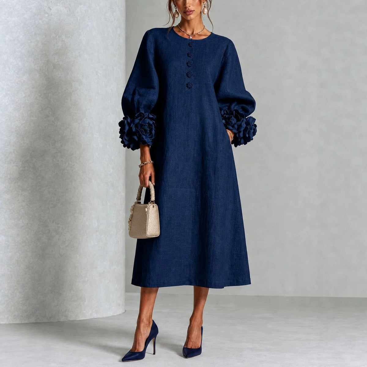Arabella - Rose-Cuff Midi Dress