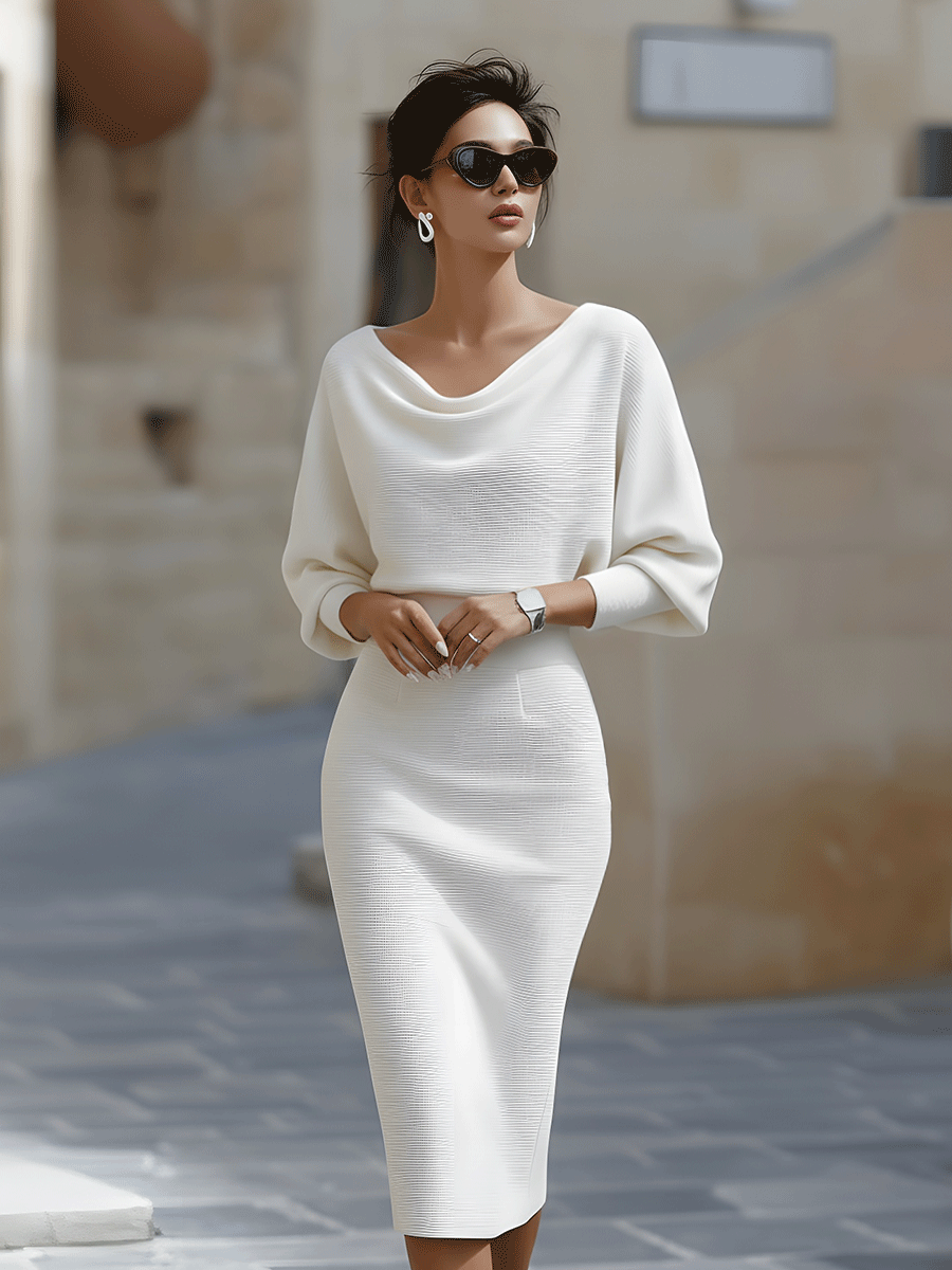 Margot - Draped Batwing Sleeve Midi Dress
