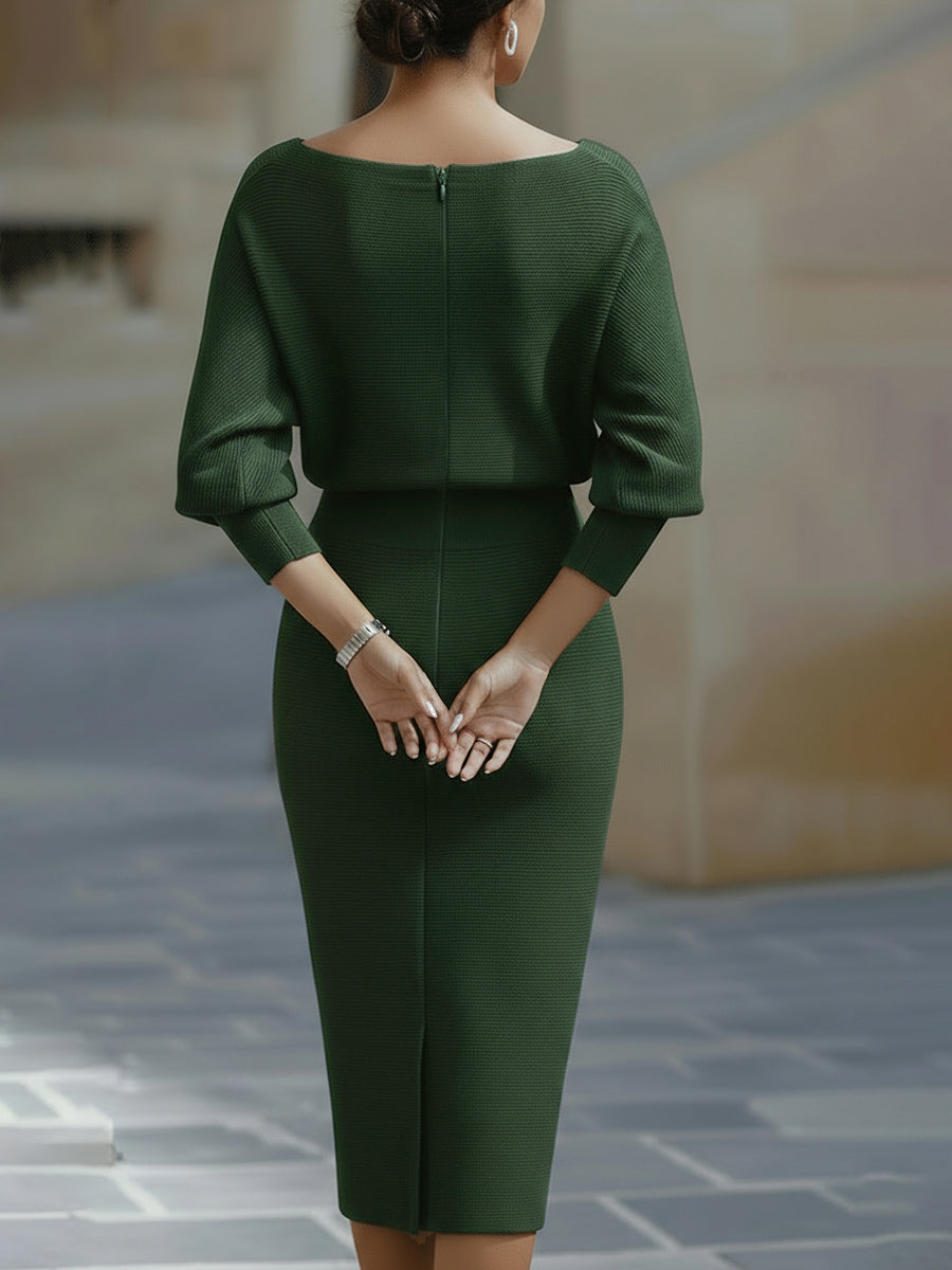 Margot - Draped Batwing Sleeve Midi Dress