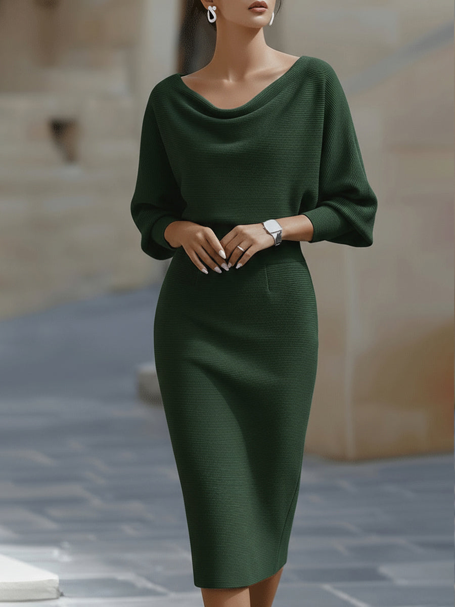 Margot - Draped Batwing Sleeve Midi Dress