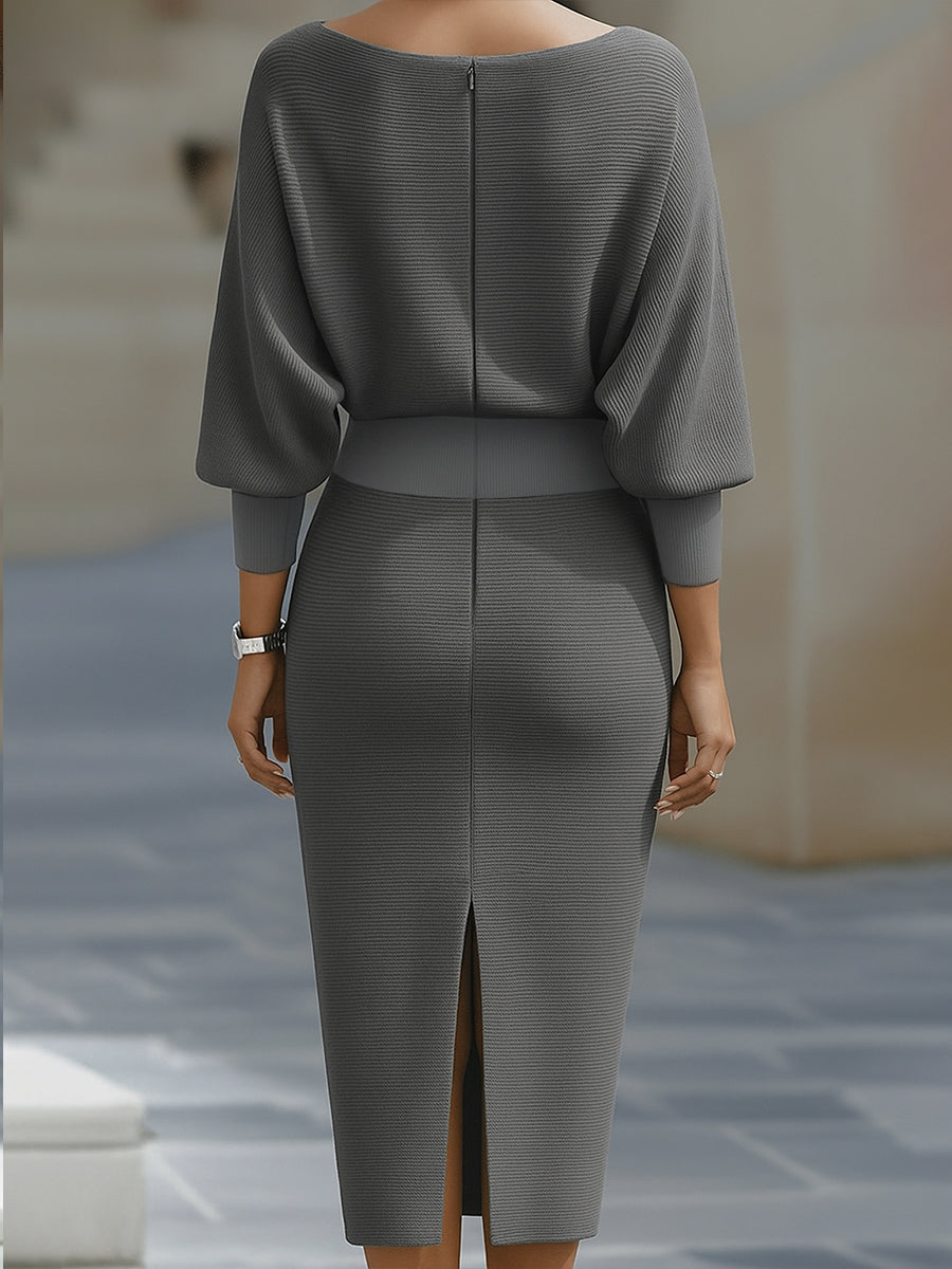 Margot - Draped Batwing Sleeve Midi Dress