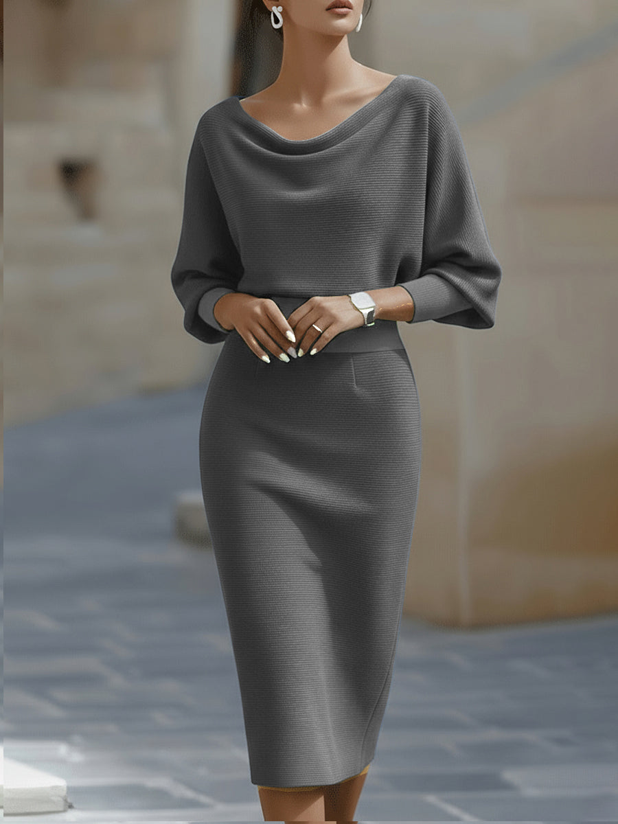 Margot - Draped Batwing Sleeve Midi Dress