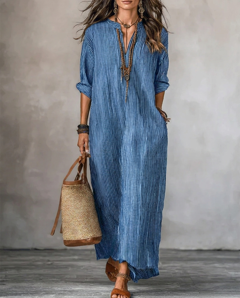 Esme - Striped Long Sleeve Maxi Dress