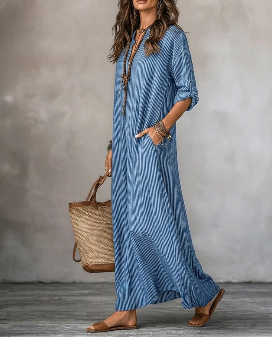 Esme - Striped Long Sleeve Maxi Dress