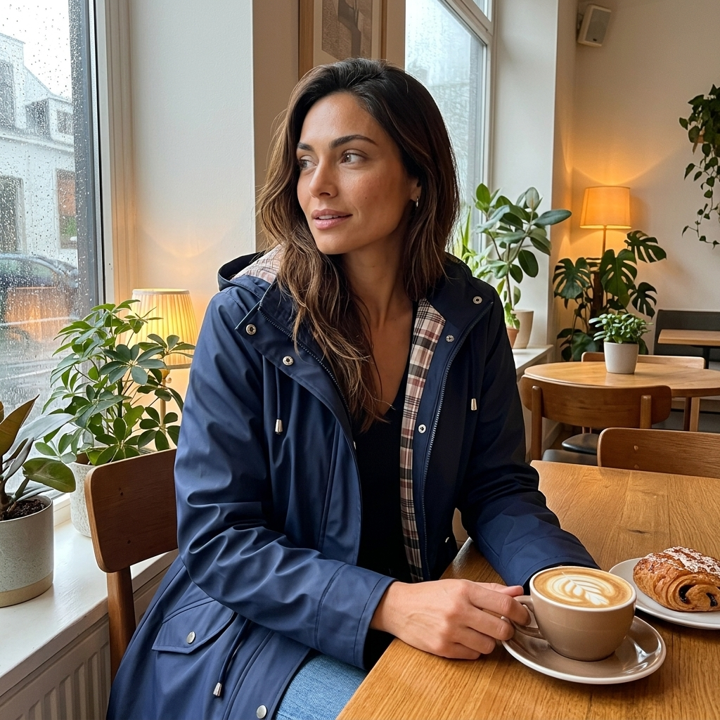 Clara - Hooded Check-Lined Rain Jacket