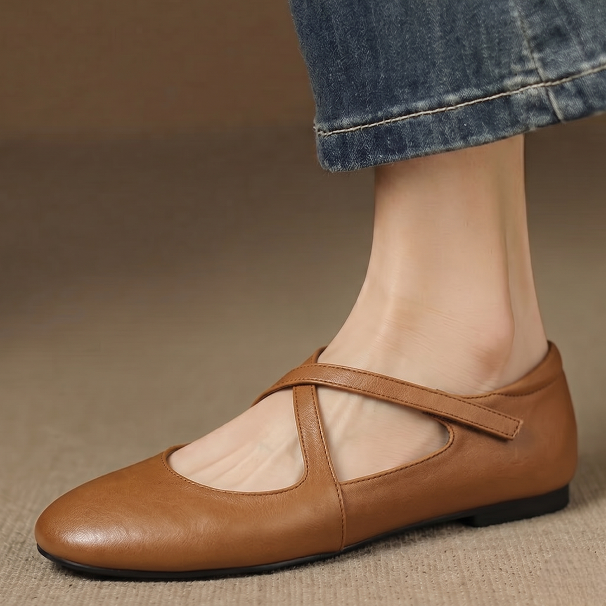 Elsie - Crossover Strap Flat Shoes