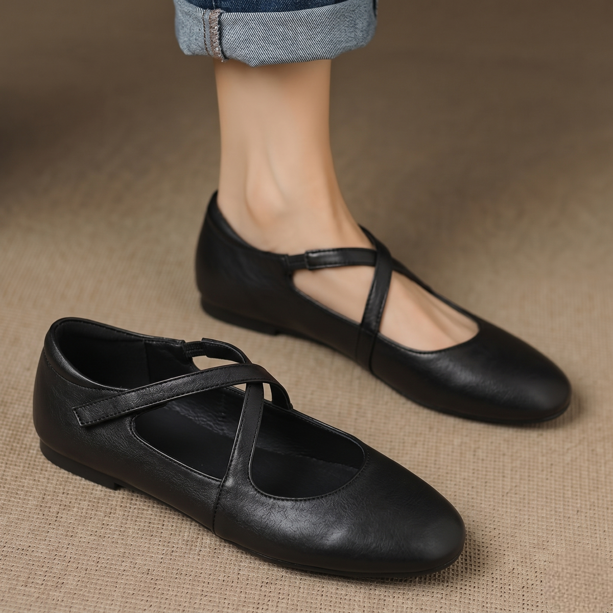 Elsie - Crossover Strap Flat Shoes