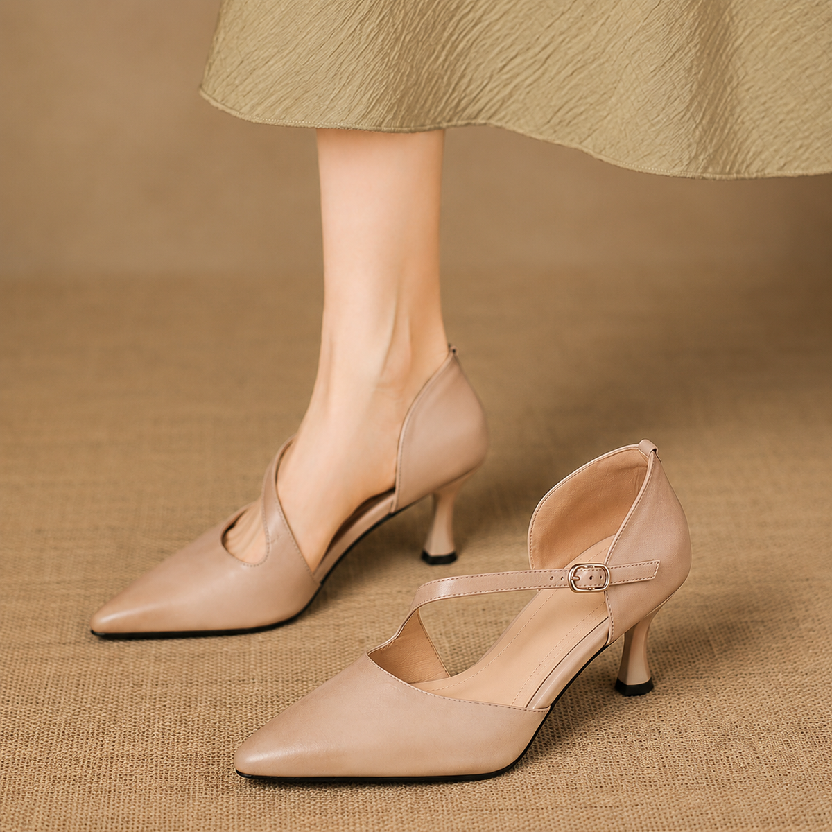 Annabel - Pointed Toe Crossover Strap Heels