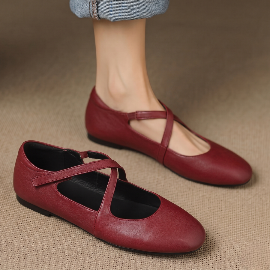 Elsie - Crossover Strap Flat Shoes