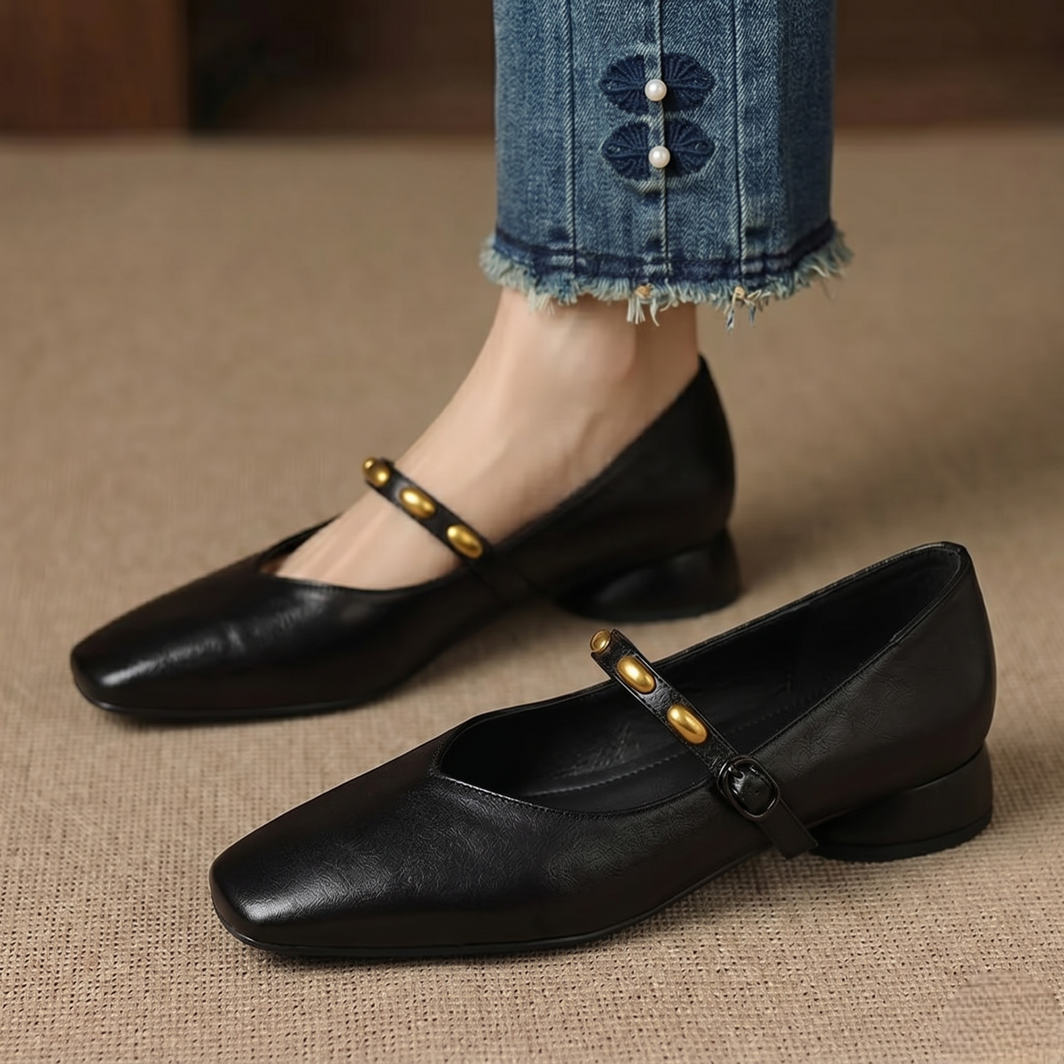 Orla - Studded Strap Mary Jane Shoes