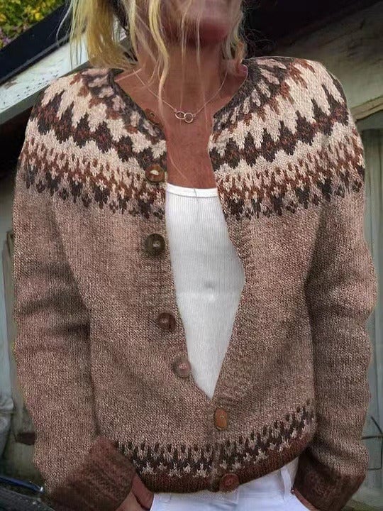 Cordelia - Patterned Yoke Knit Cardigan