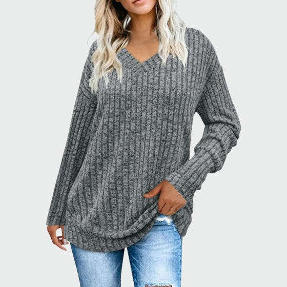 Deri - Comfy V-Neck Long Sleeve Top
