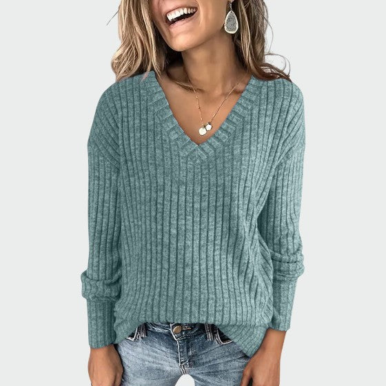 Deri - Comfy V-Neck Long Sleeve Top