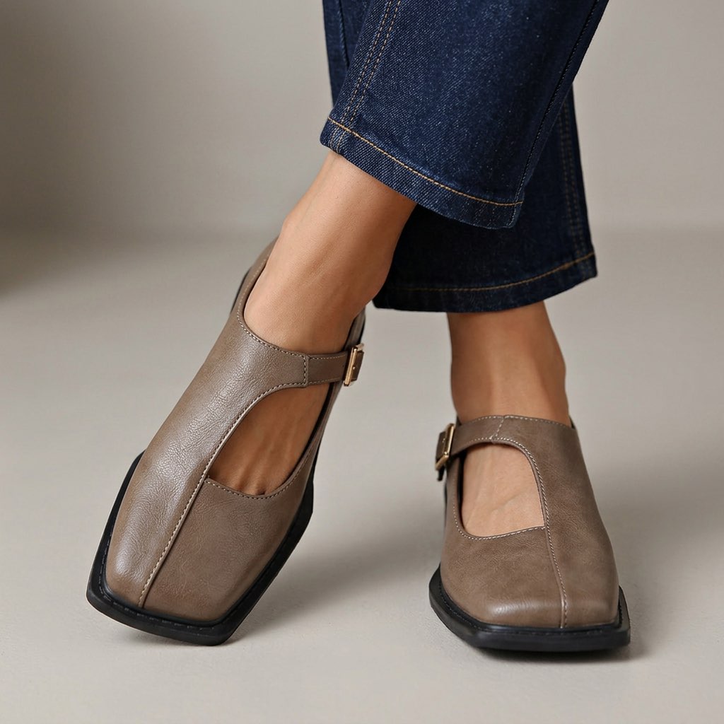 Beatrice - T-Bar Square Toe Flats