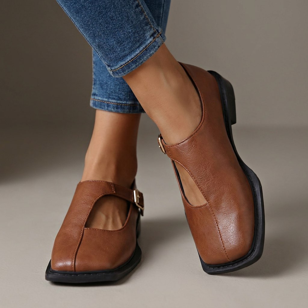 Beatrice - T-Bar Square Toe Flats