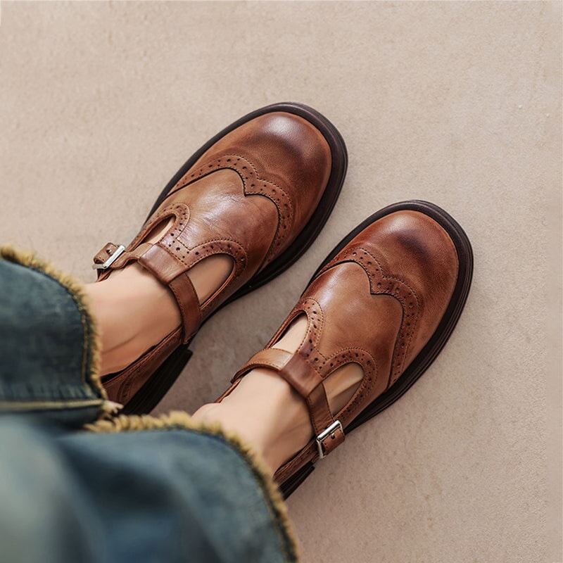Wren - T-Bar Brogue Flats