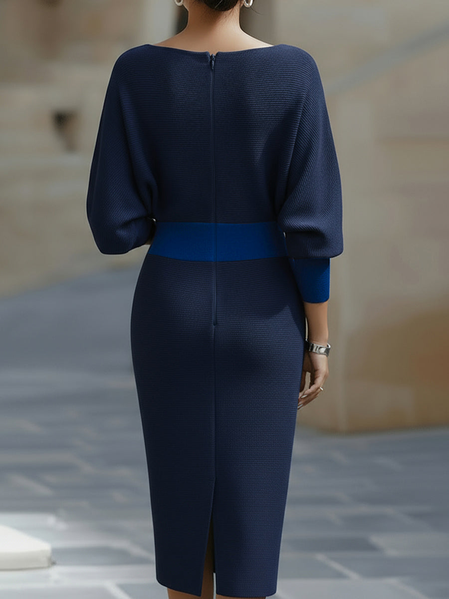 Margot - Draped Batwing Sleeve Midi Dress