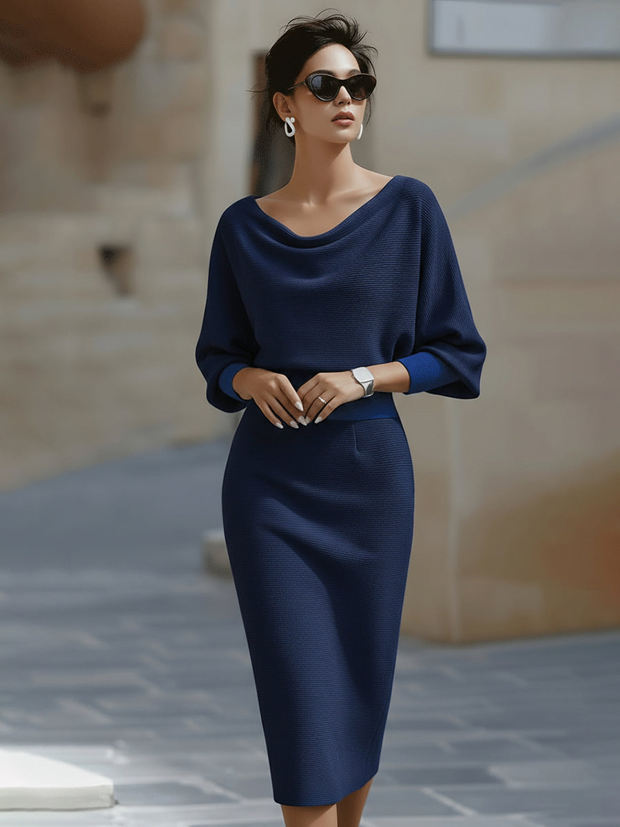 Margot - Draped Batwing Sleeve Midi Dress